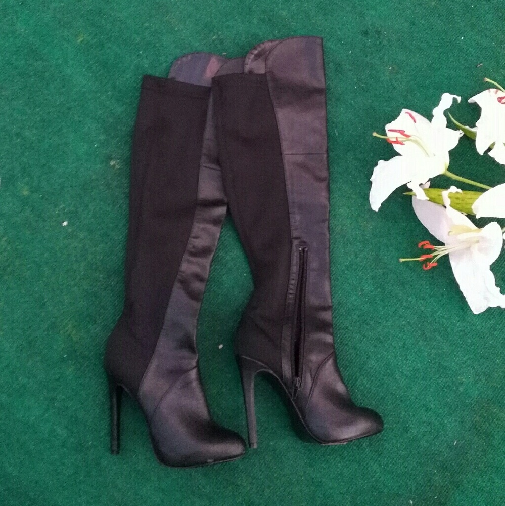 #SteveMadden blk knee stiletto high heel boots 5.5