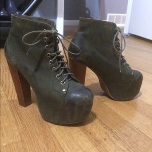 Jeffrey Campbell Khaki Leather Lita Platform Boots