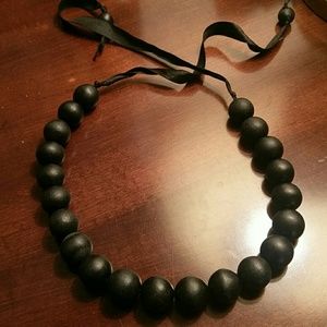 Black wooden bead collar necklace