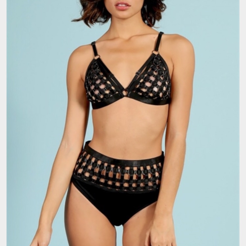 High waisted ring see thru bathing suit REHAB
