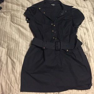 Black short BEBE dress.gold buttons & black belt.