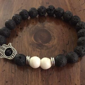 🆕 Natural Lava Stone Beaded Hamsa Bracelet