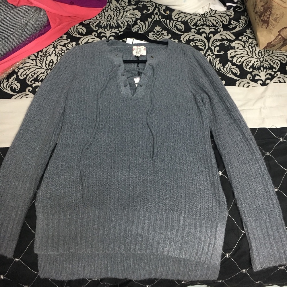 Grey crisscross sweater