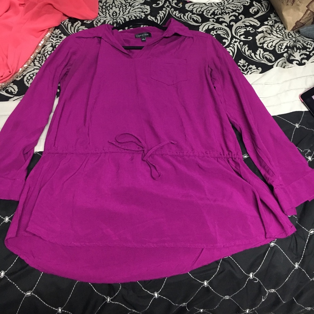 Purple draw string top