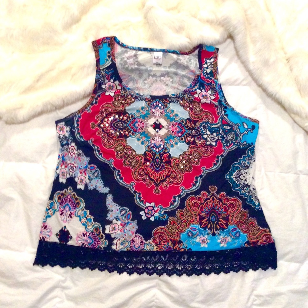 decorative sequence beaded lace top XXL