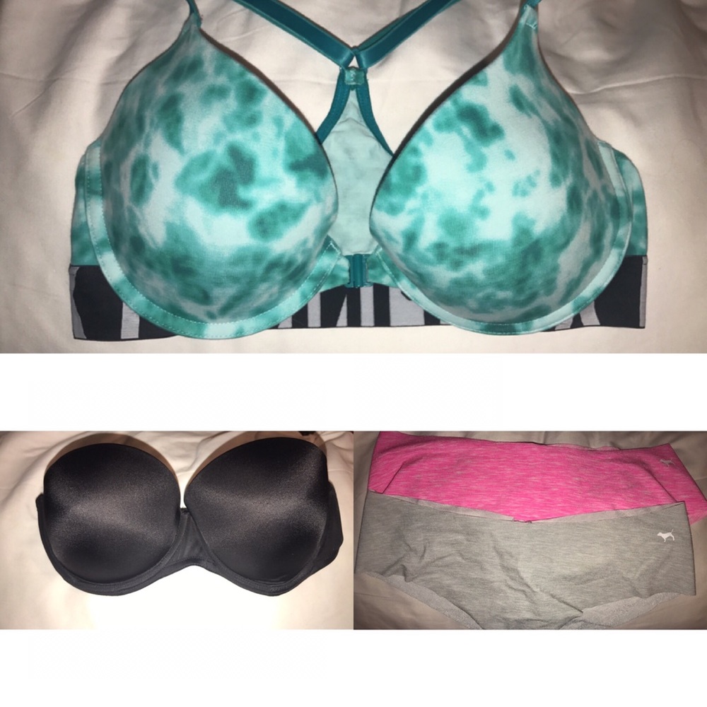 32D Vs PINK bras, 1 strapless, 2 size Lg underwear