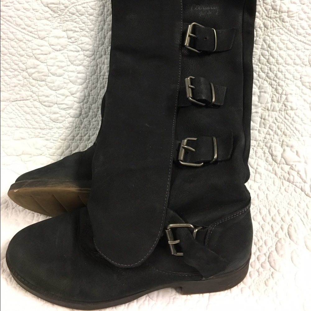 Black, mid-calf, leather Coolway boots. Size 7.