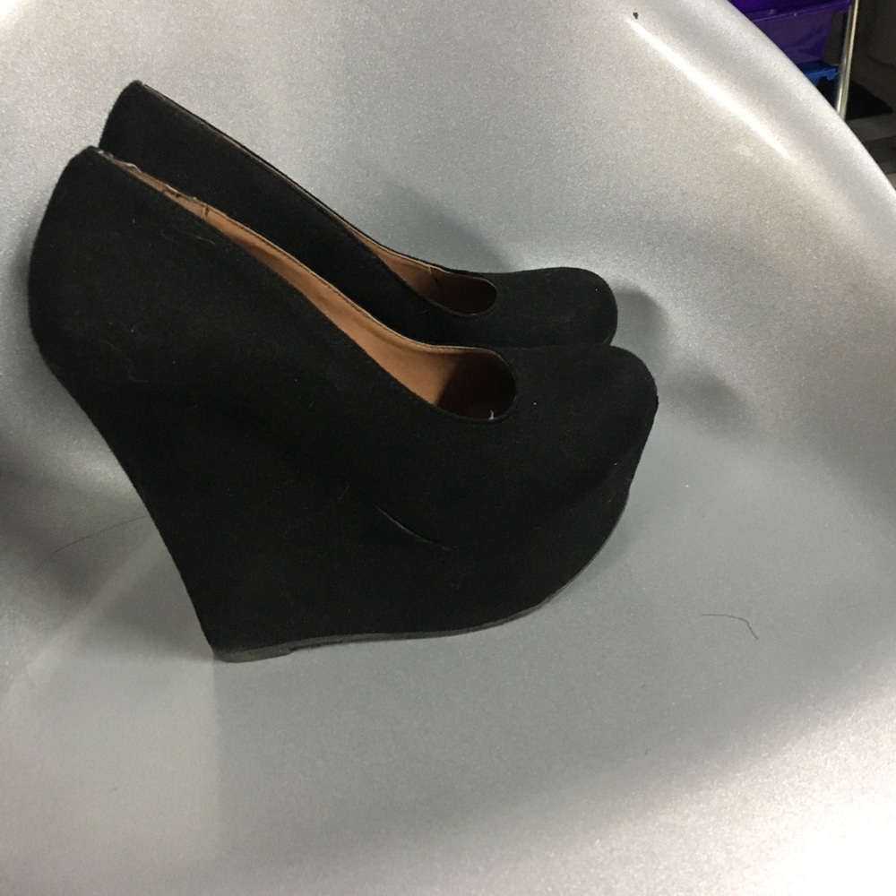 Black suede wedge heels