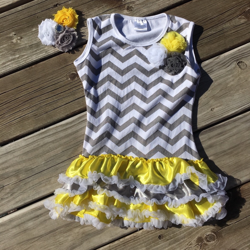 Yellow and Gray Chevron Dress Set