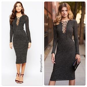 Bardot Romeo Lace Up Black and Gold Dress