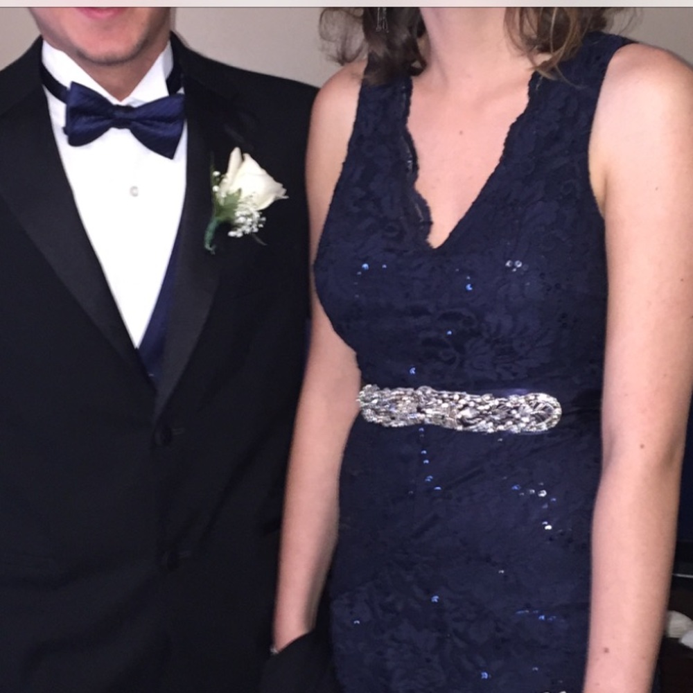 Navy lace, beaded sequin belt. Excellent condition