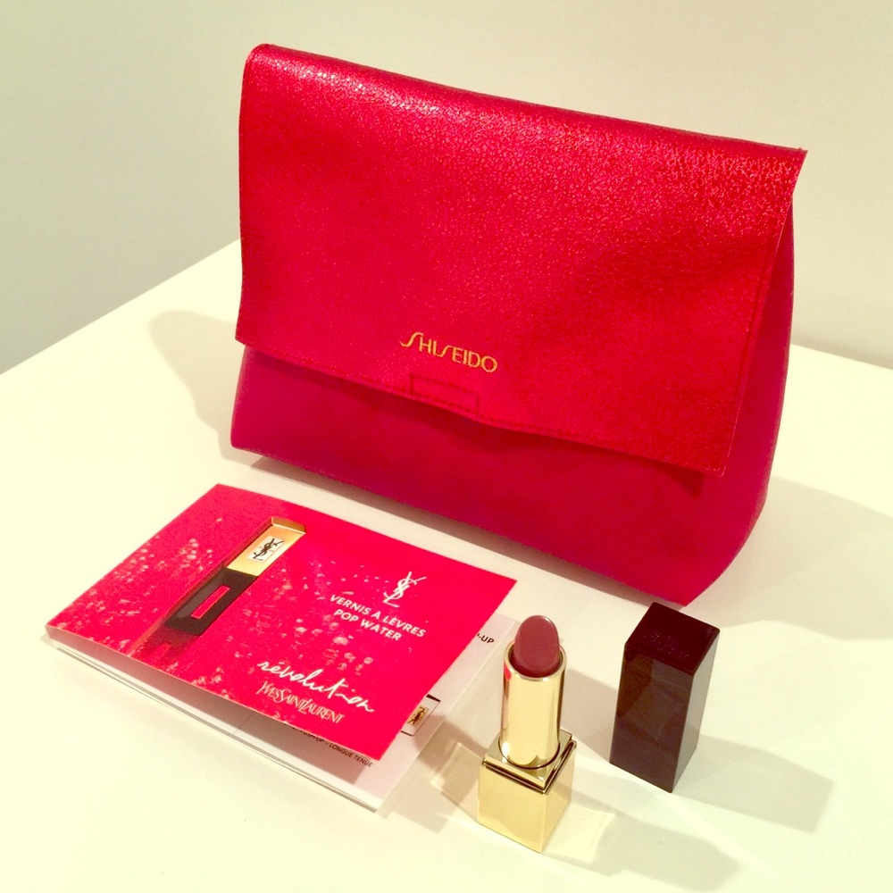 Shiseido Soft Leather Bag + Estee Lauder Lipstick