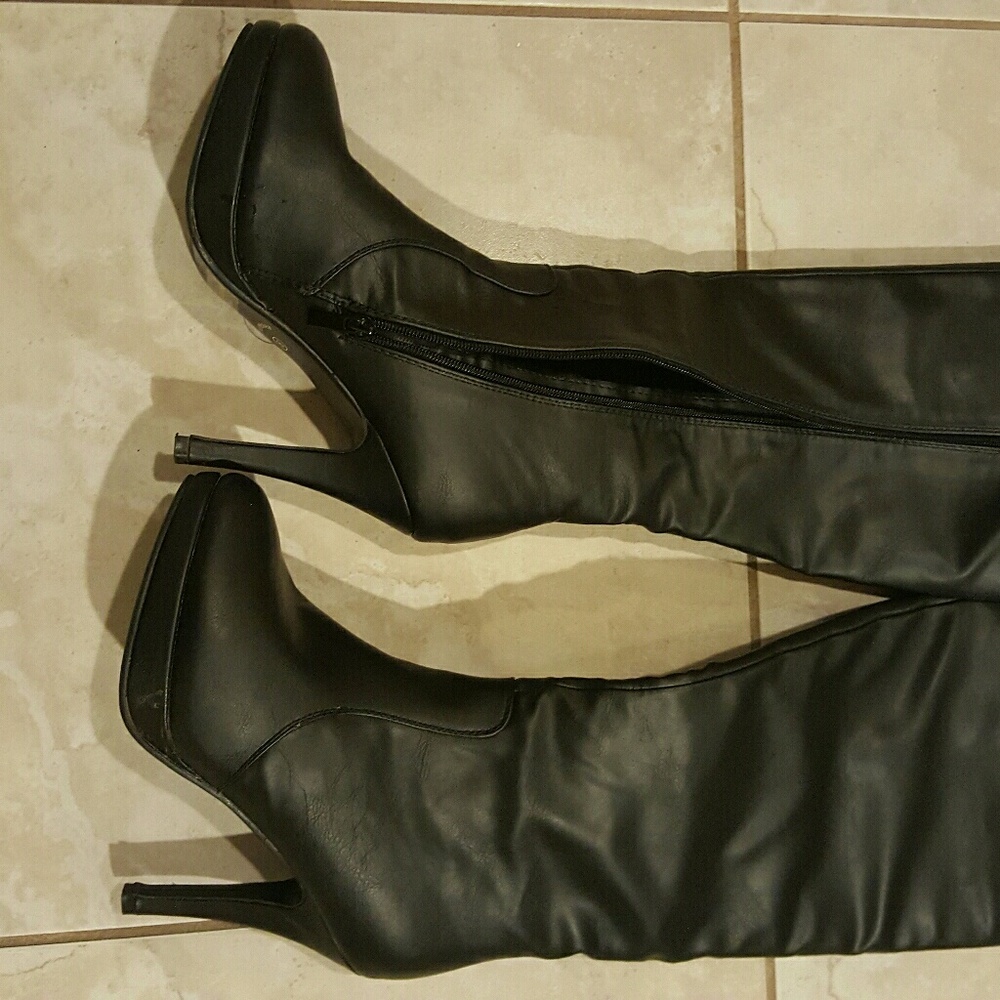 Black calf high heels