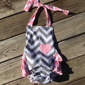 Gray and Pink Chevron Bubble Romper