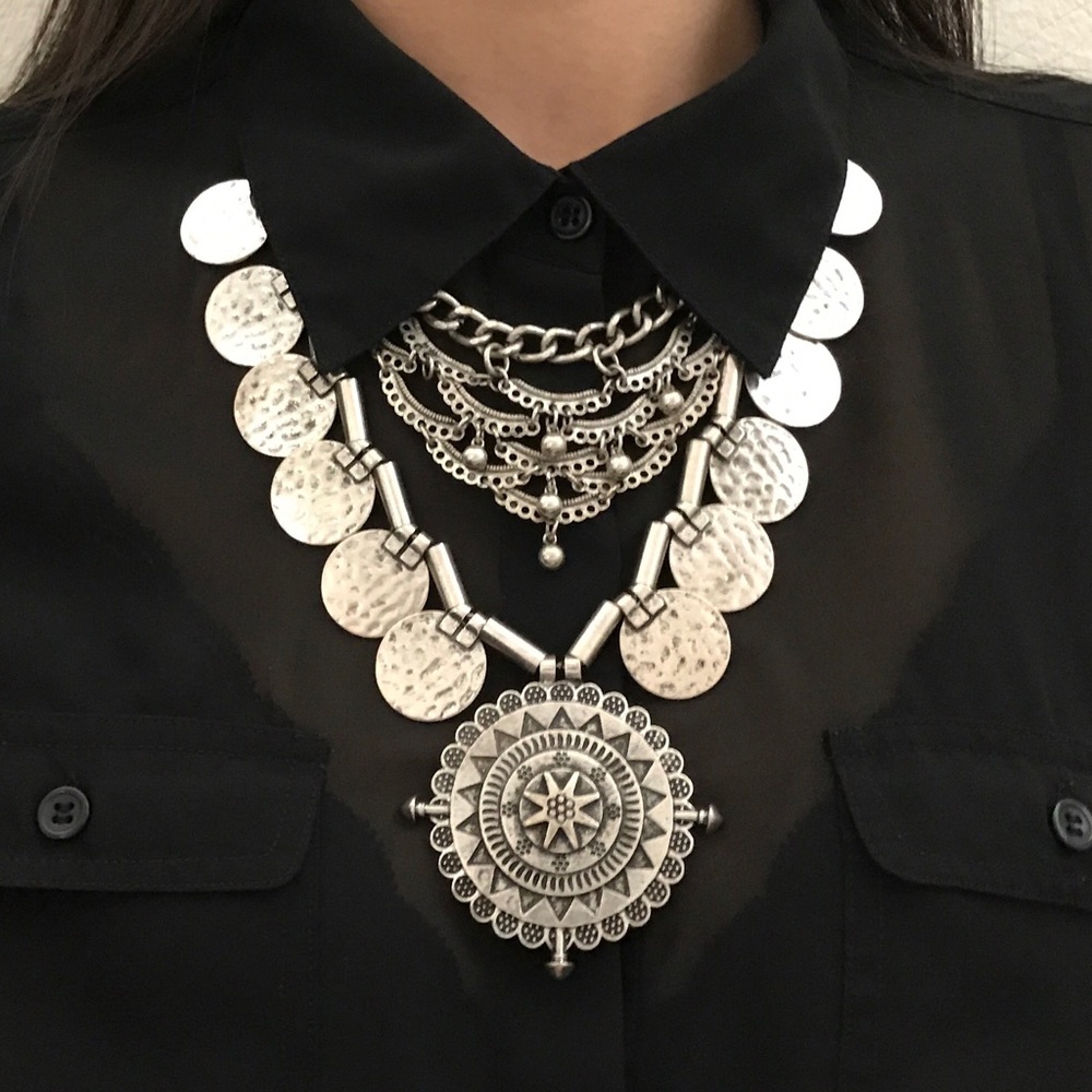 Compass and Coin Statement Necklace