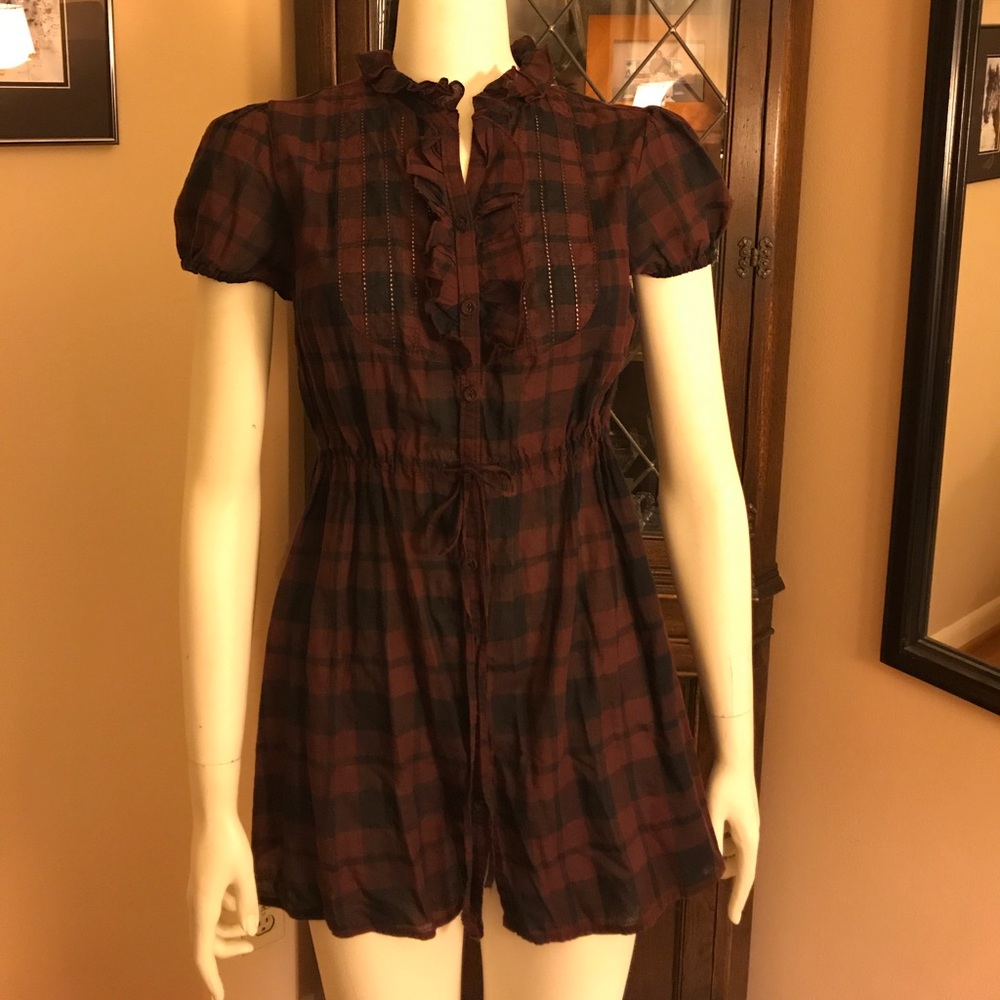 Burgendy & Black Plaid Dress