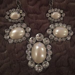 Costume pearl and diamond gem statement necklace