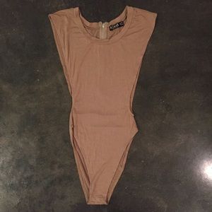 Sexy Tan Rehab Side Cut Out Body Suit with snaps