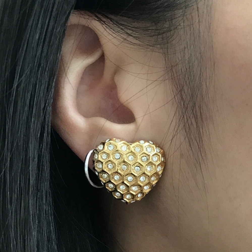 Vintage Gold Heart Clip-On Earrings