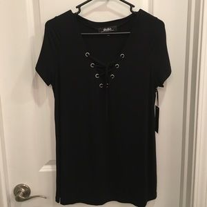 Black Top with Lace-up Detail