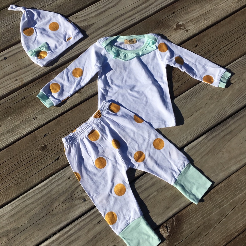 Teal and Gold Polka Dot 3pc Set