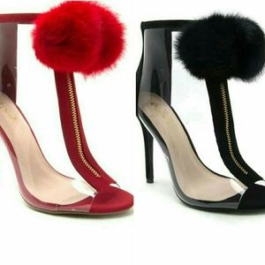 Peep Toe Booties with Pompom Fur
