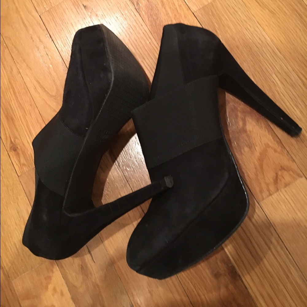Stuart Weitzman black suede platform heels