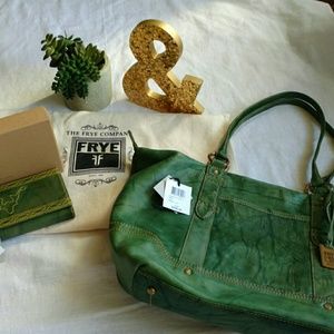 Frye Olive Green Campus Zip Tote & Wallet