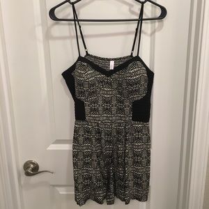 Black Patterned Romper with Ribbed Detail on Sides