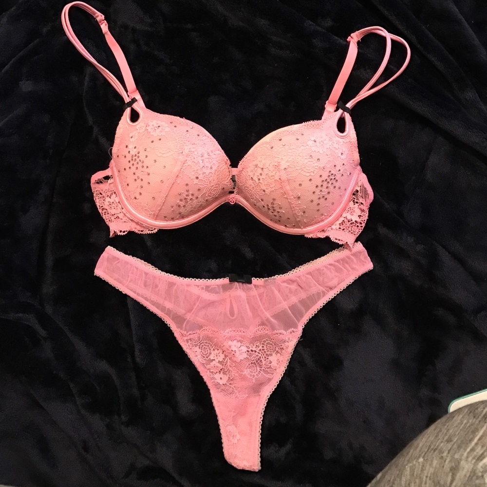 Victoria's Secret Pink Lace Bra and Thong Set