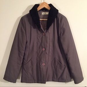 GRAY COAT WITH BLACK FAUX FUR REMOVABLE COLLAR