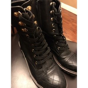 Black/Gold Xoxo Combat Boots