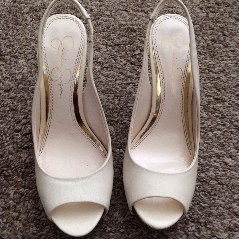 Jessica Simpson white heels open toe