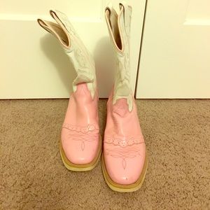 Pink and white cowboy boots