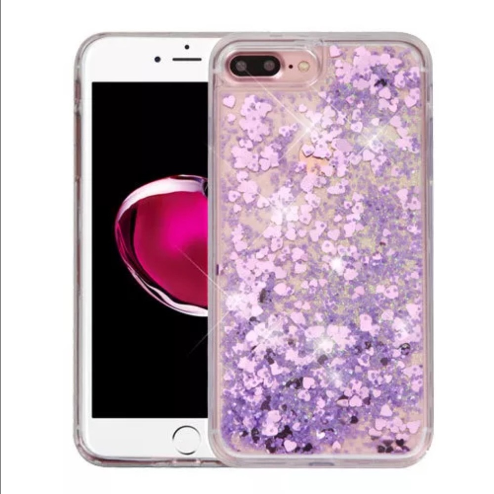 iPhone 7 plus. Purple glitter hearts ❤️ 🎀