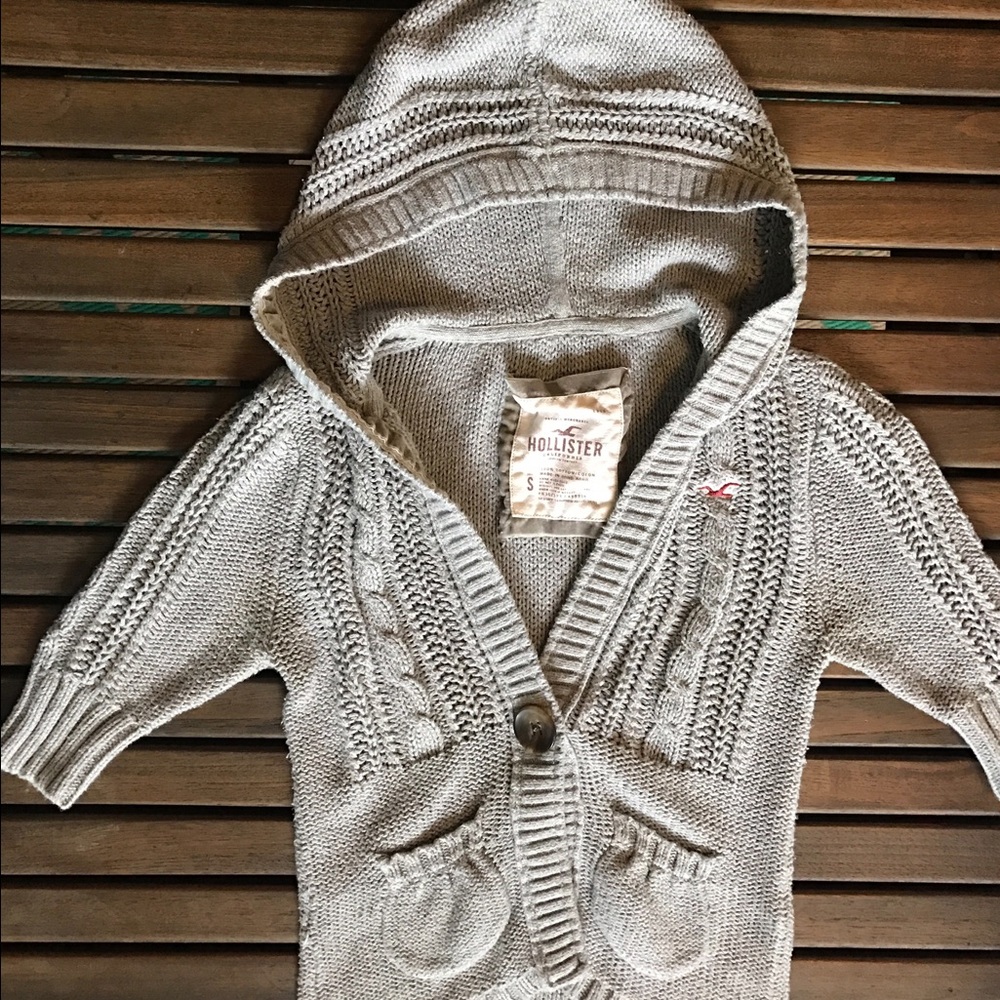 HOLLISTER Gray knit hooded sweater