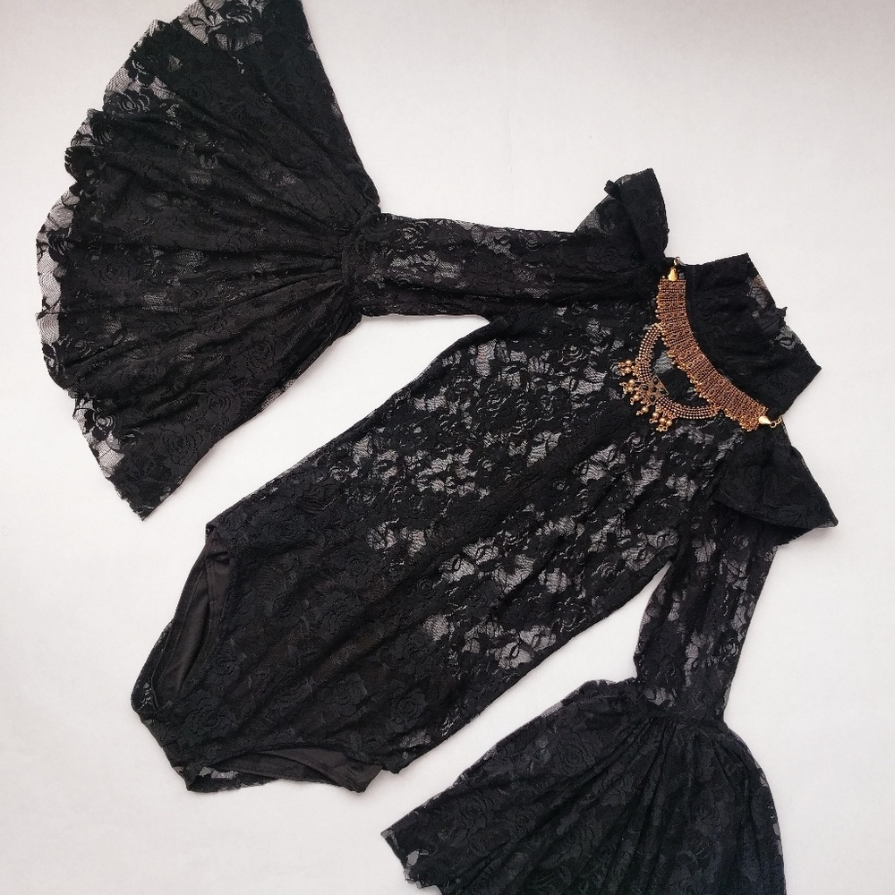 Black Lace Bodysuit with Gorgeous Bell Sleeves
