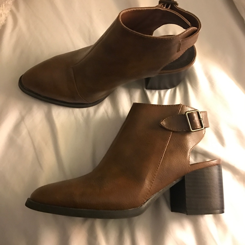 Brown open back booties
