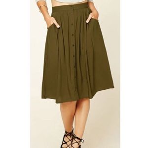 Midi Button Up Skirt with Pockets