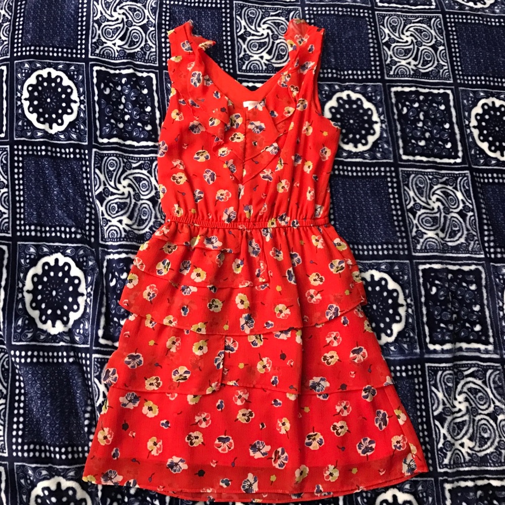 Xhilaration. Red Dress. Pansy Flowers.