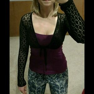 Black Mesh Tie Front Bolero Long Sleeve Shrug