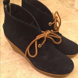 Sperry Navy Blue Suede Wedges
