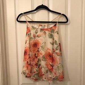 Plus Size Floral Chain Strap Tank Top