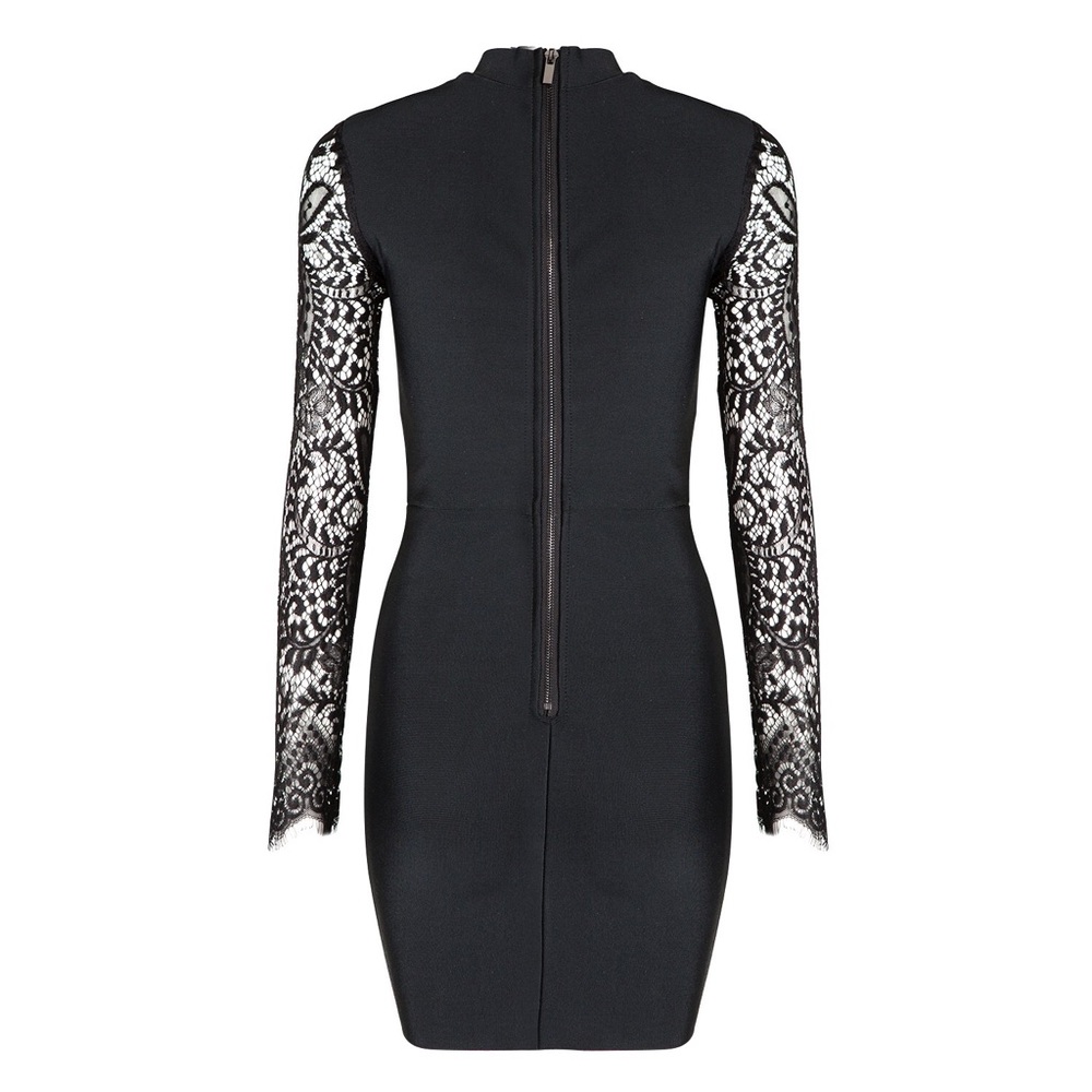 Lace Sleeve Choker Bandage Mini Dress #819 - Picture 2 of 3