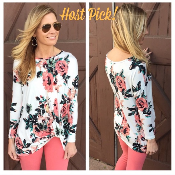 XX SOLD OUT XX Ivory Floral Side Knot Tunic - Picture 1 of 6
