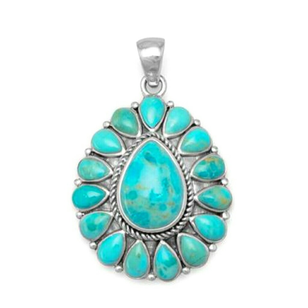 OXIDIZE PEAR SHAPE RECONSTITUTED TURQUOISE PENDANT