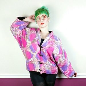 80s Vintage Tie Dye Pink Purple Puffer Coat