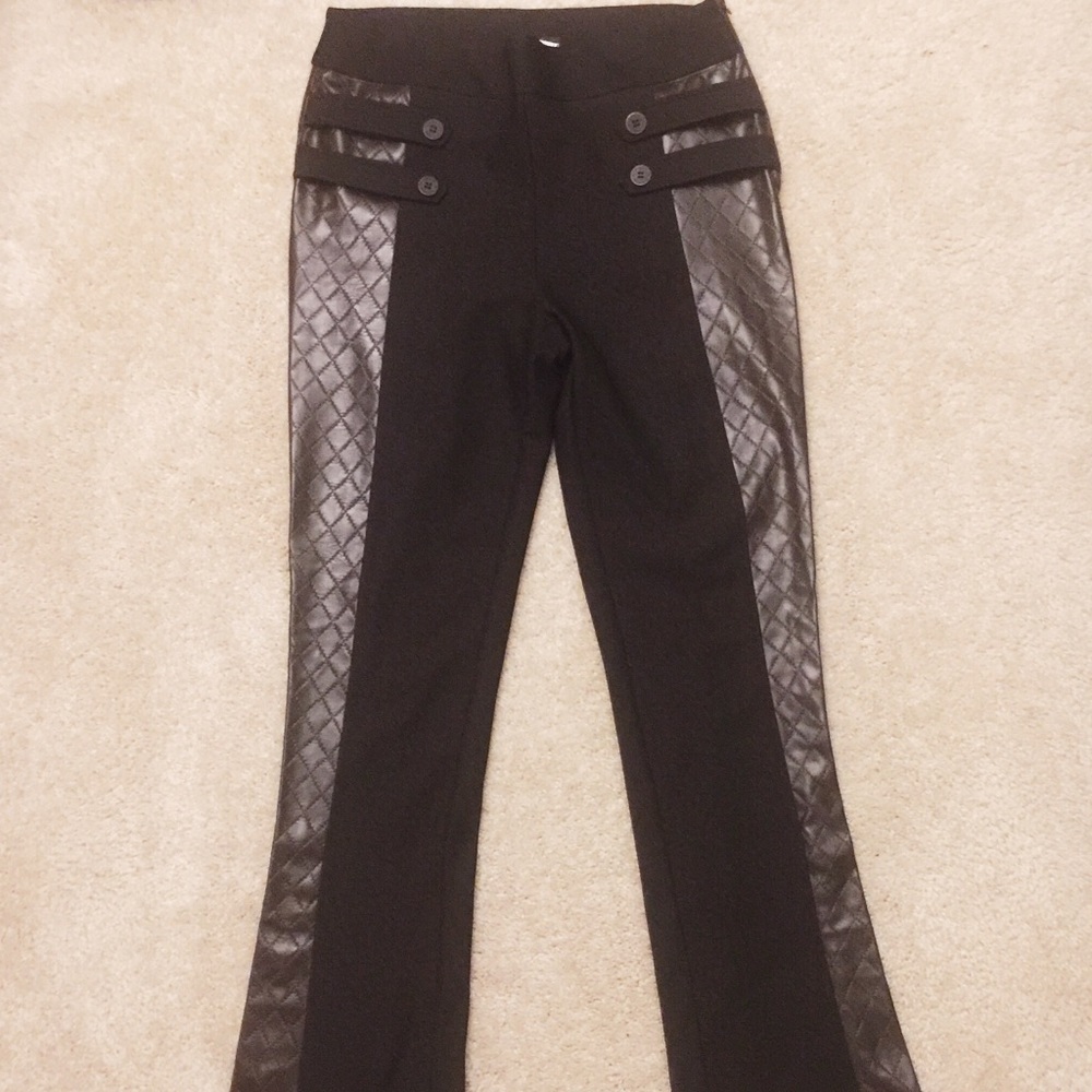 Black pants with brown leather sides