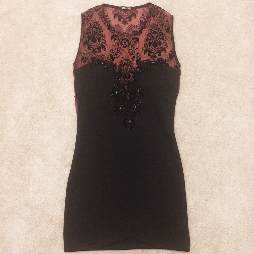 Sexy black dress with Bordeaux lace