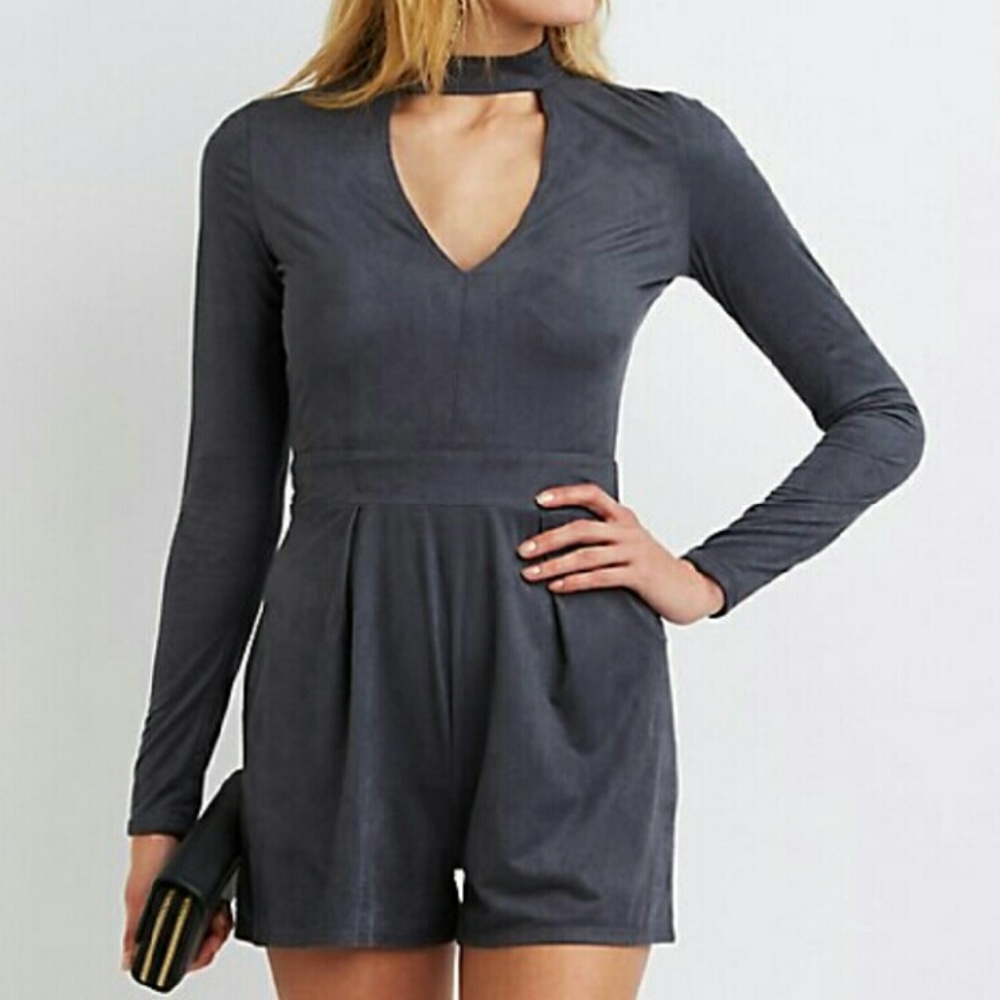 Gray chocker suede jumper